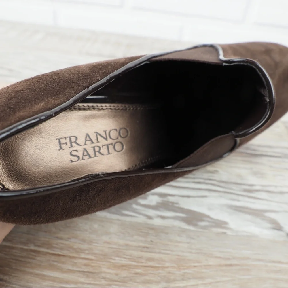 Franco Sarto brown suede & patent heeled loafers